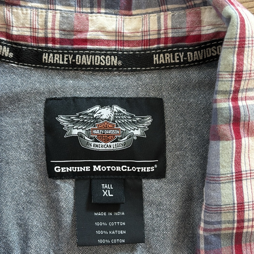 Harley-Davidson Button Up Short Sleeve Cotton Shirt Men's Tall XL Plaid - Picture 3 of 7
